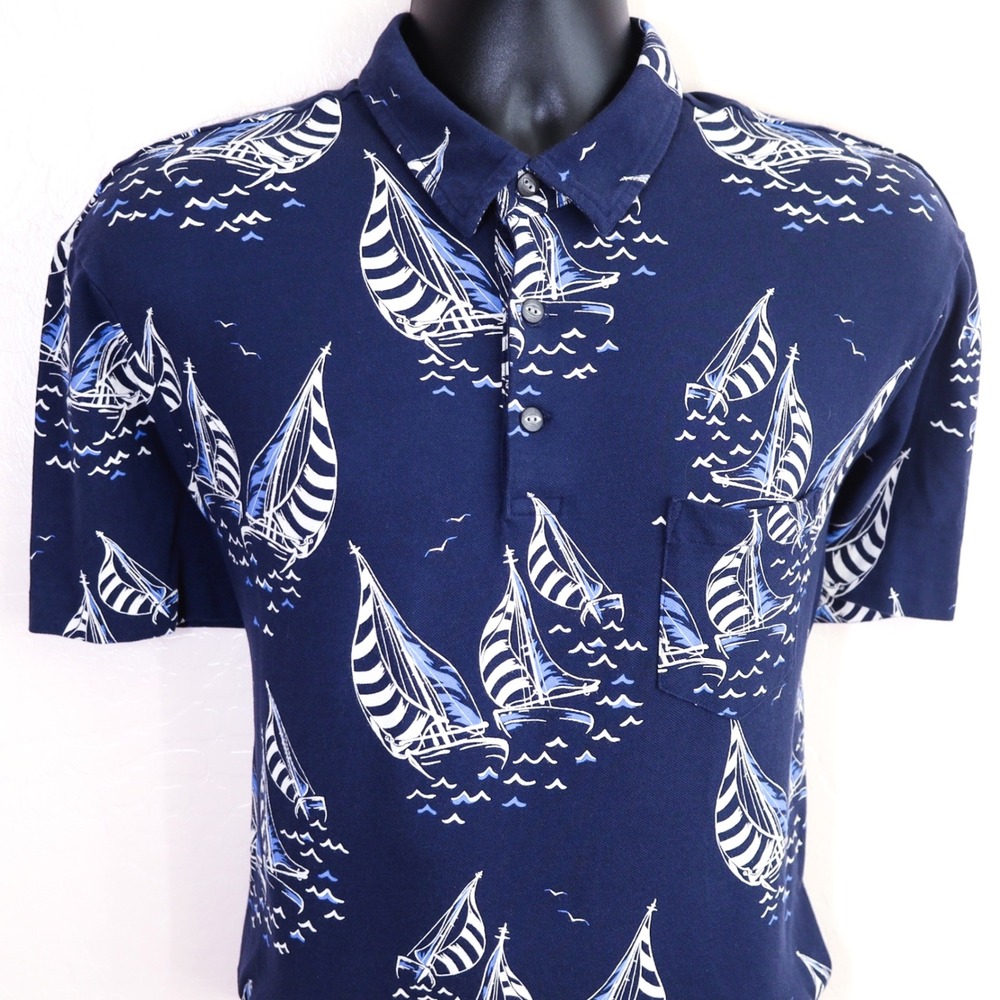 Polo Ralph Lauren Featherweight Mesh Sailboat Print Navy Polo Shirt Men's XL